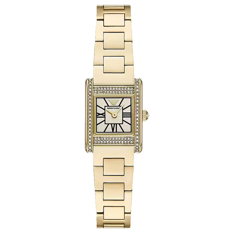 Timeless Elegance Rectangular Gold-Tone Crystal Watch