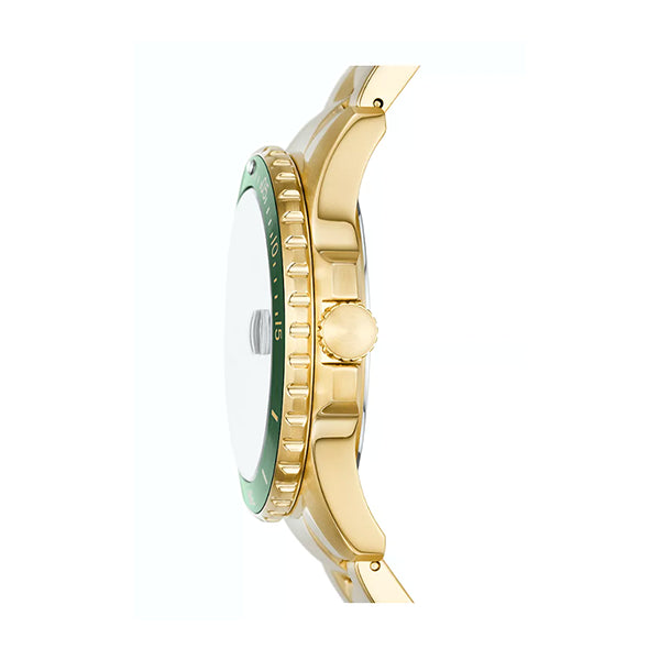 Fossil Gold-Tone Diver Watch, Green Dial