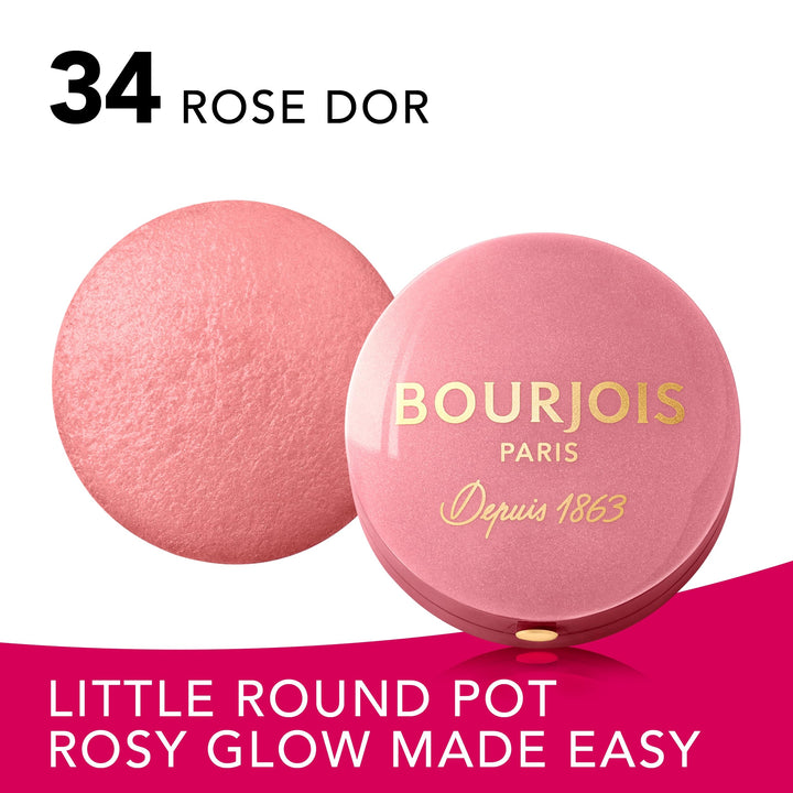 Small baked cheek compact with mirror, brush and warm rose powder shade