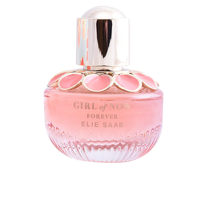 30 ml glass perfume bottle with coral floral decoration and luminous pink liquid