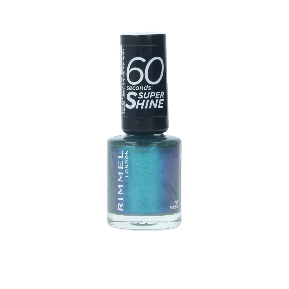 Bright blue high-gloss nail polish bottle, 8 ml, precision brush shown