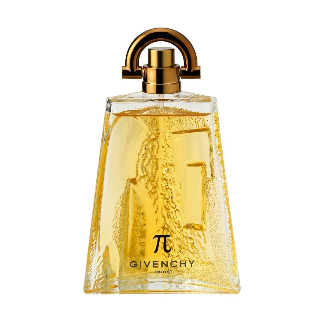 100 ml bottle of Pi Oriental-Wood Eau de Toilette, warm amber liquid