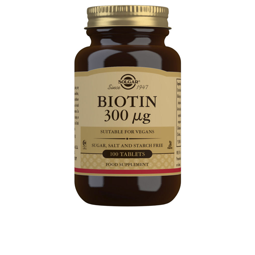 Bottle of 100 biotin 300 µg tablets, vegan, gluten‑free supplement