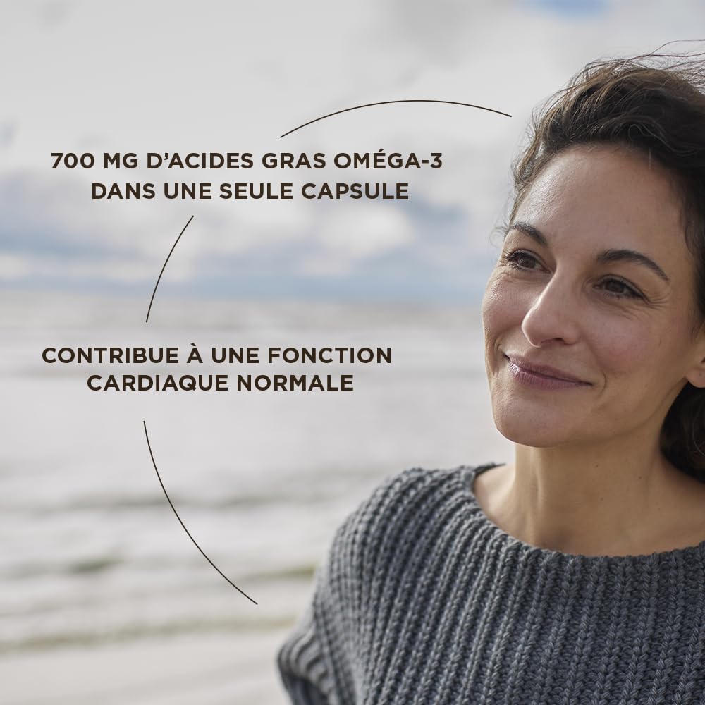 Bottle of 60 high‑concentration omega‑3 softgels, EPA+DHA, molecularly distilled