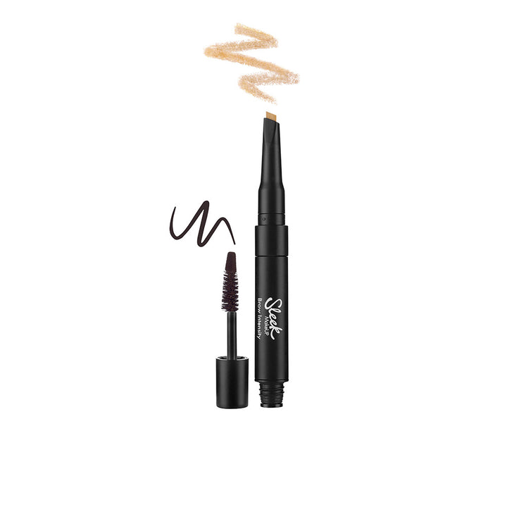 Compact dual-action eyebrow gel with sponge applicator and integrated highlighter, Extra Dark