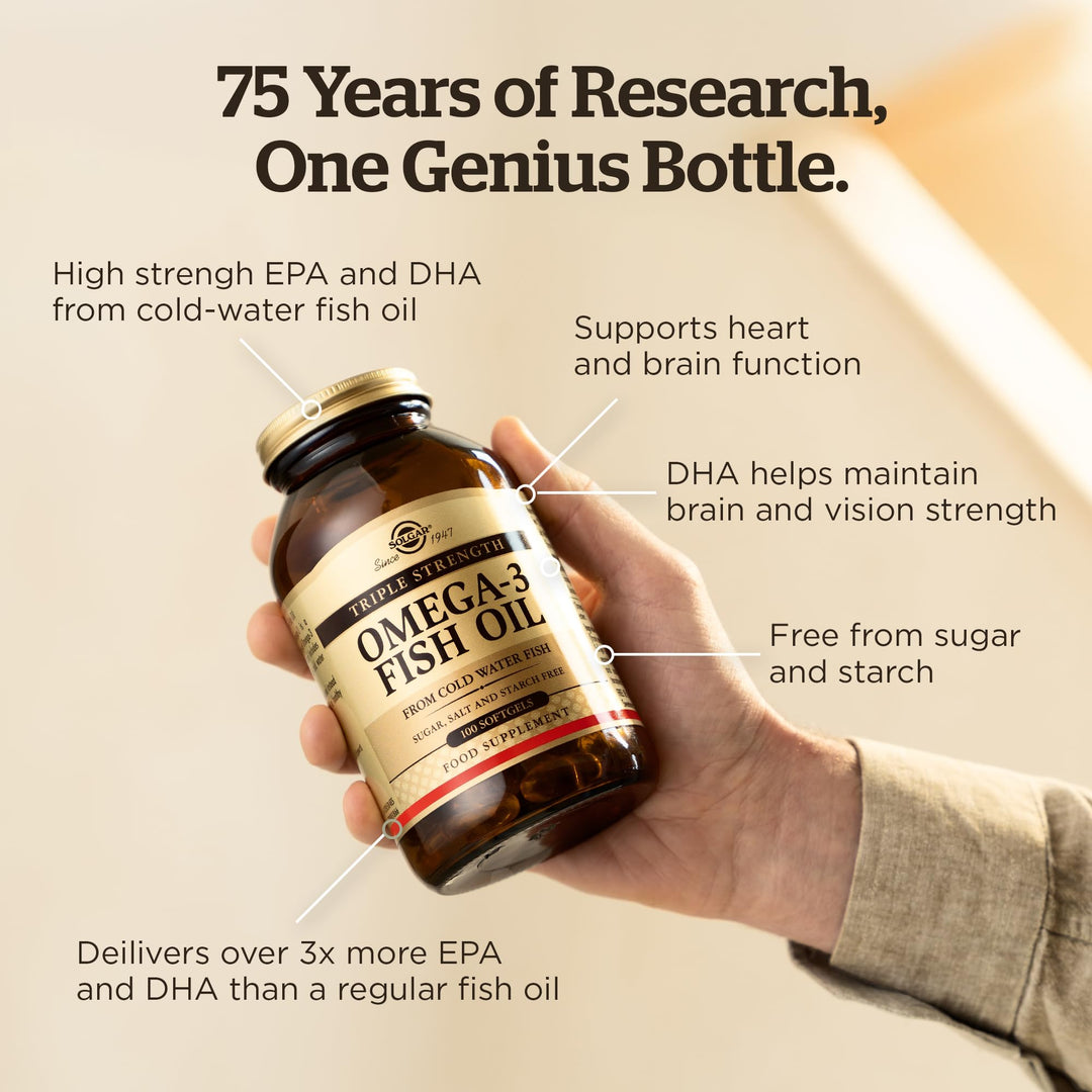 Bottle of 100 cold‑water fish oil softgels, gluten‑free omega‑3 supplement