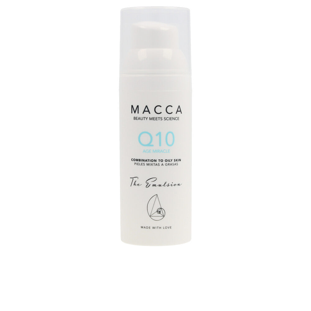 50 ml pale‑cream emulsion bottle; lightweight Q10 facial treatment for combination skin