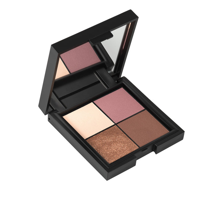 Compact six-shade eyeshadow palette in gold tones, matte and metallic pans visible