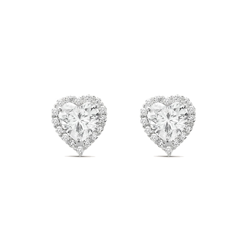 Radiant Diamond Heart Studs in White Gold