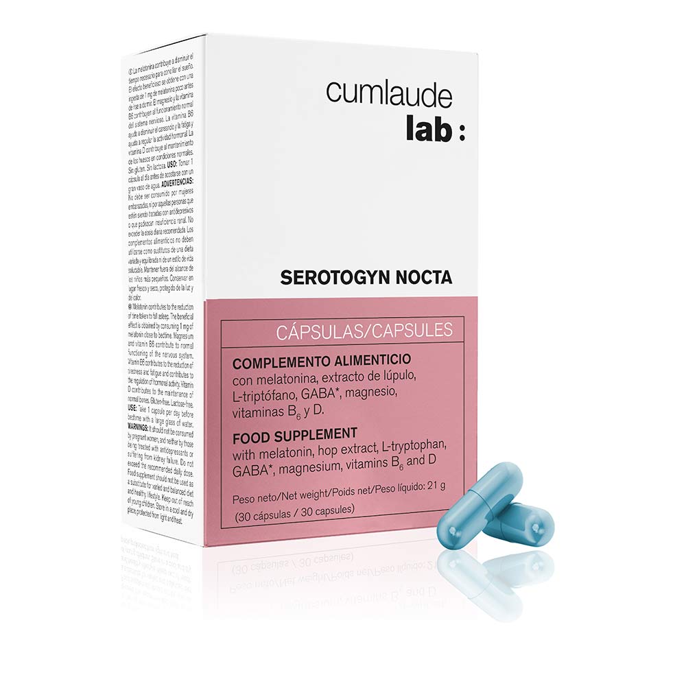 Bottle of 30 night support capsules — melatonin, GABA, L‑tryptophan