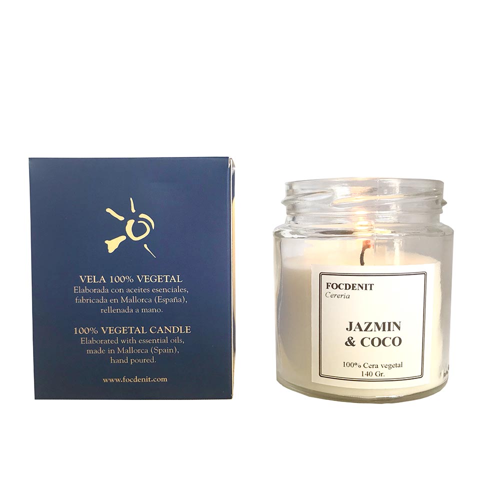 Low-profile ring candle, jasmine and coconut scent, hand-poured plant wax