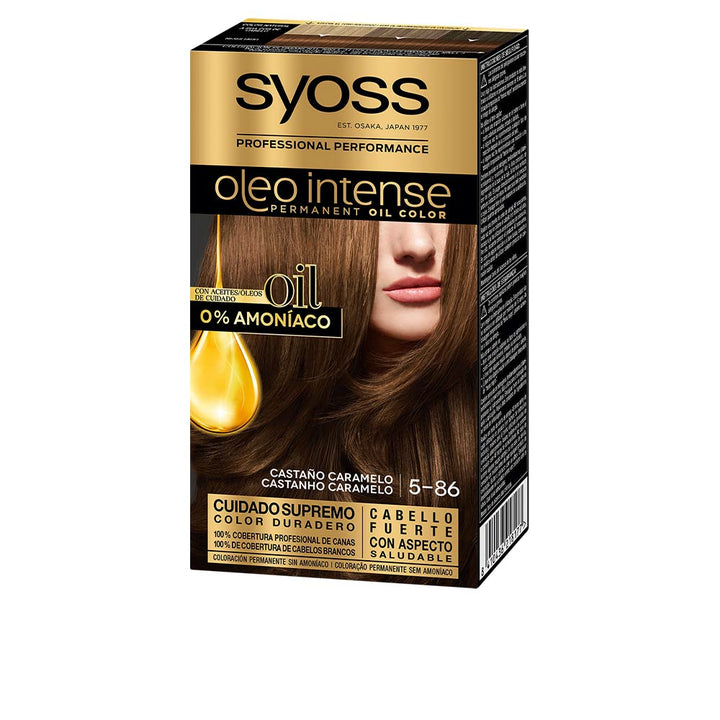Boxed ammonia‑free permanent hair colour, shade 5.86 caramel, oil formula