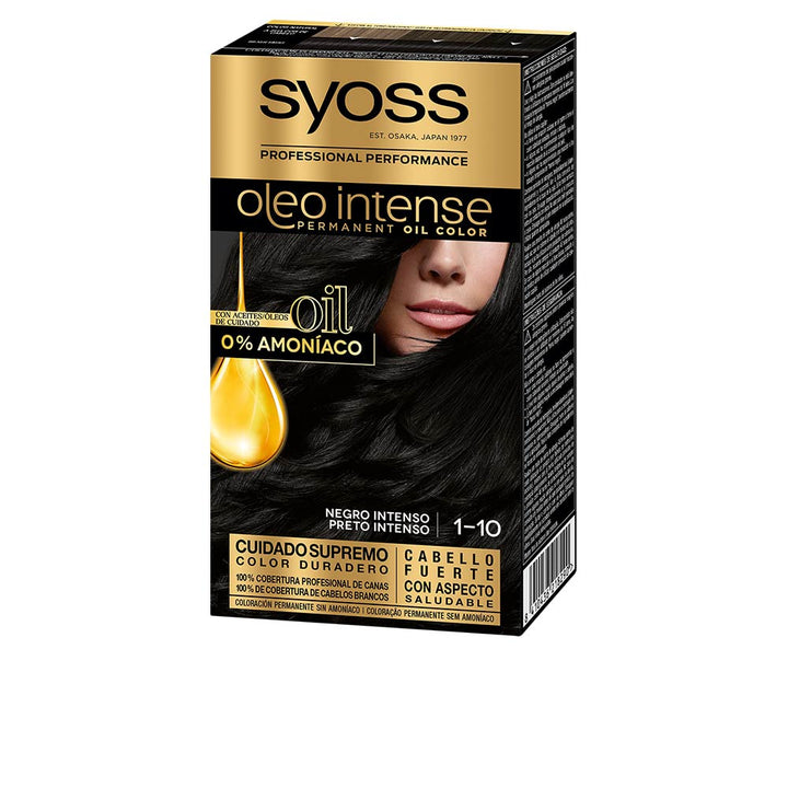 Boxed oil‑infused permanent hair colour in intense black, ammonia‑free, 5‑piece pack