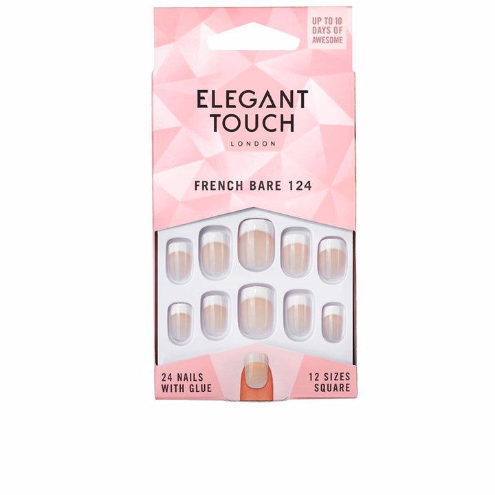24-piece square French pink press-on nails with white tips, pre-glued