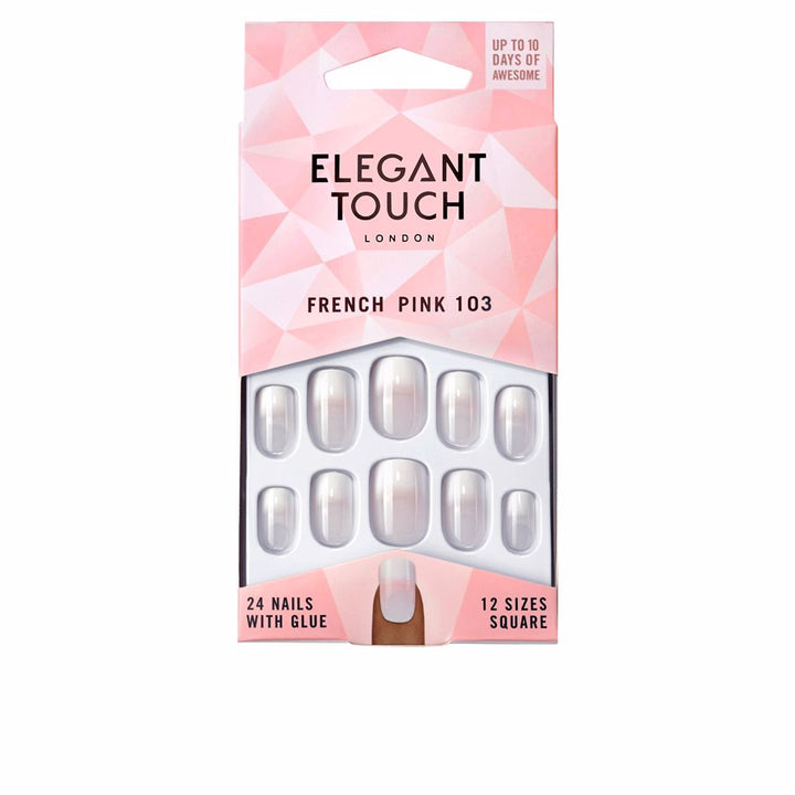 Set of 24 French pink square press-on nails in storage tray, unisex