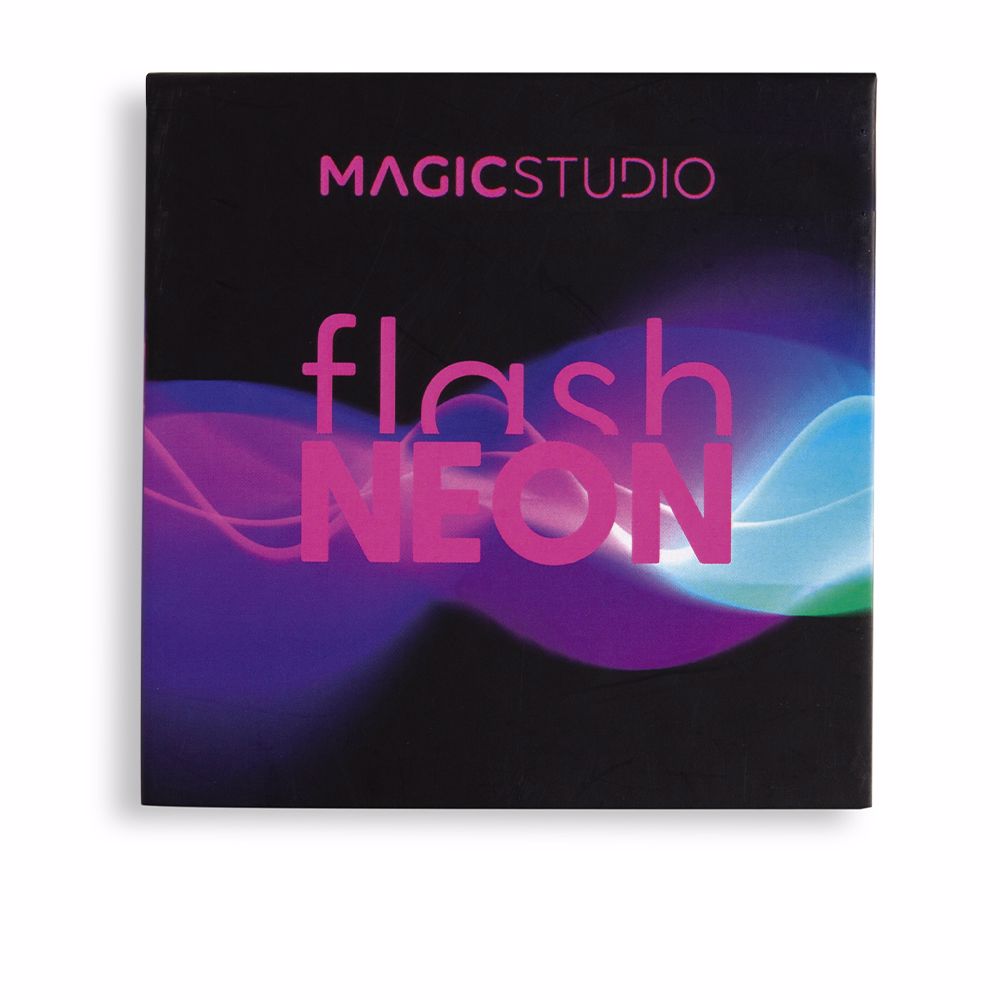 Compact eyeshadow palette with 24 neon matte and shimmer shades, closed packaging box