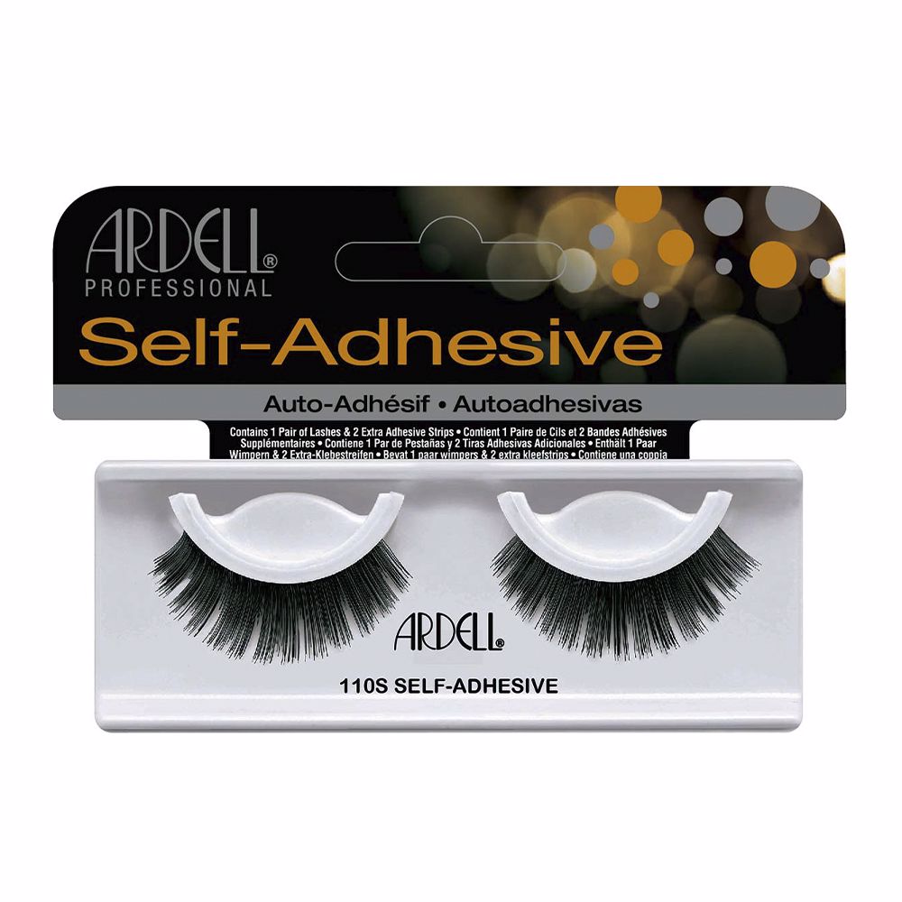 Strip of soft synthetic false eyelashes on a tray, thin black band, natural length