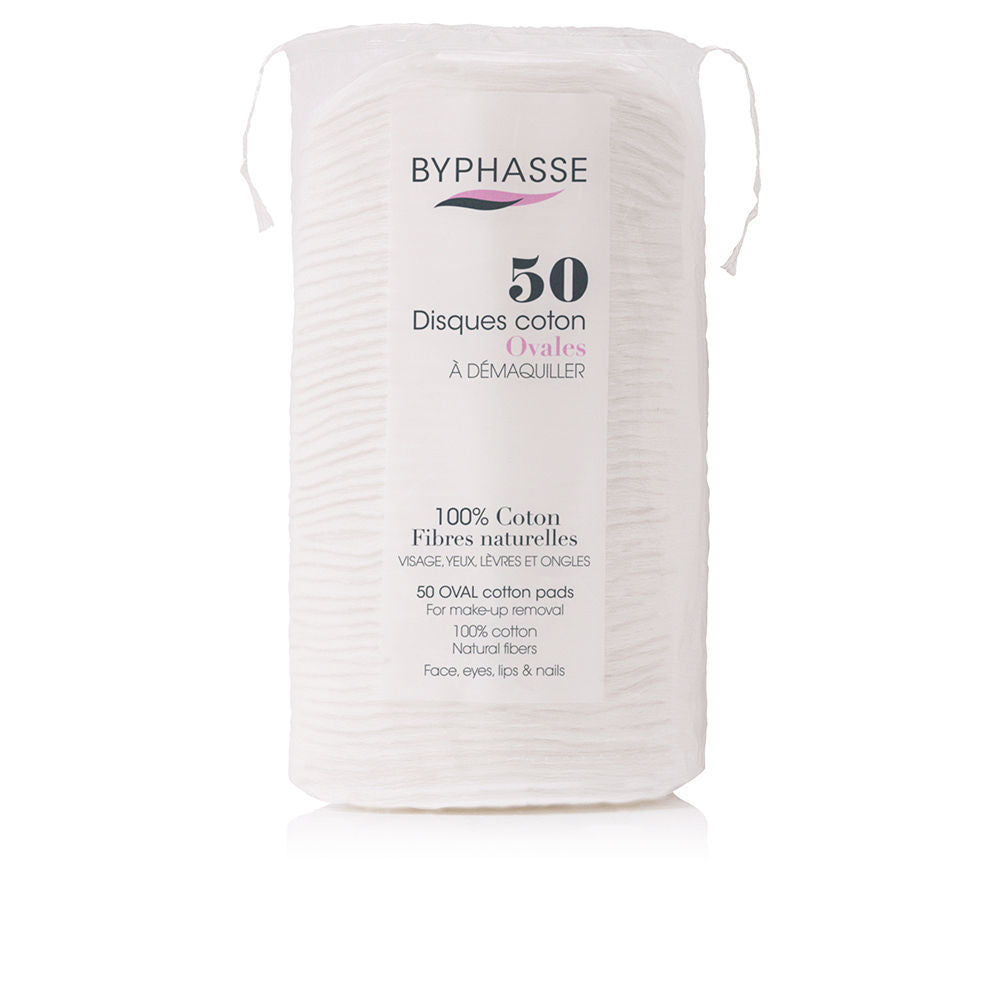 Stack of oval 100% cotton cleansing pads, dual-texture, pack of 50