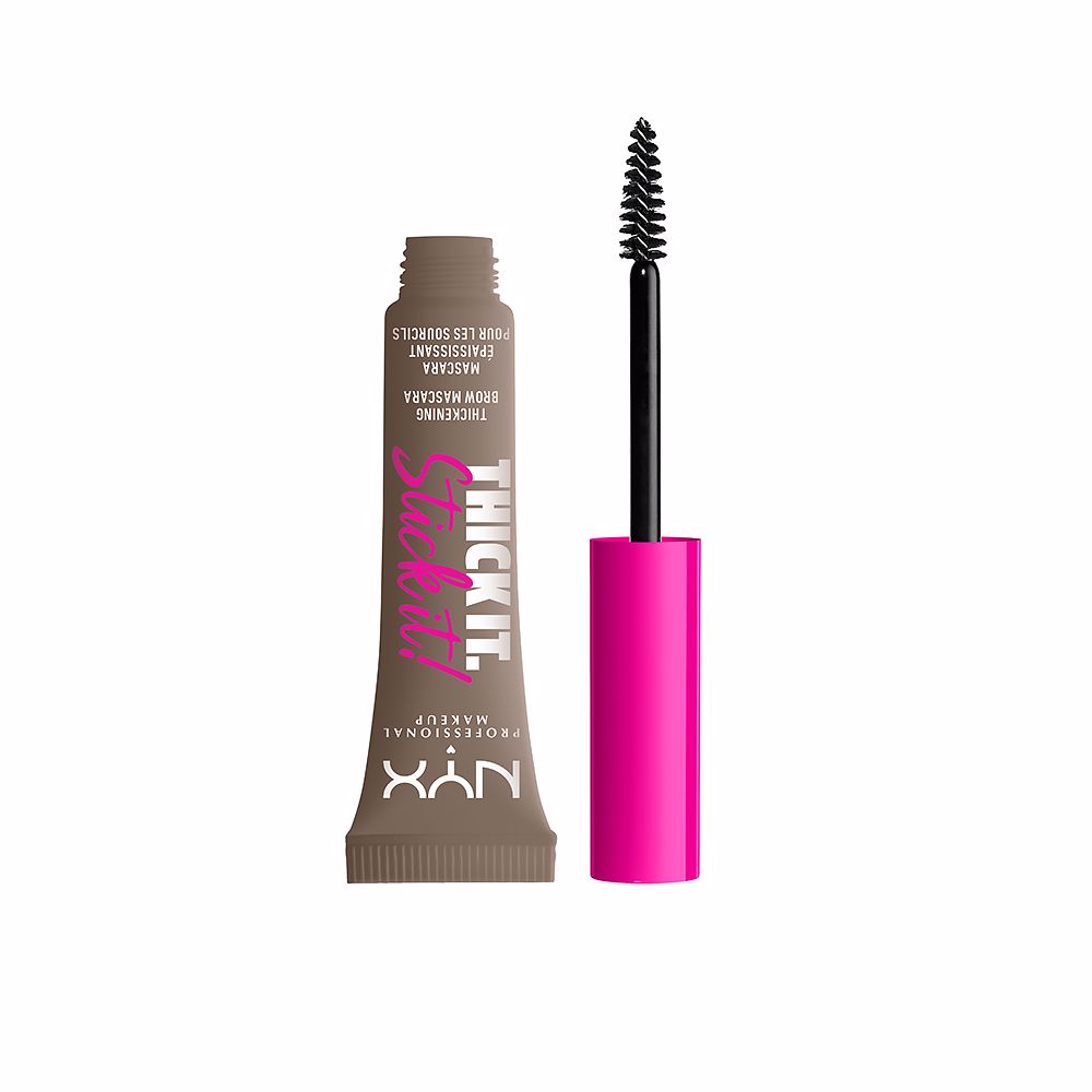 Unisex tinted brow mascara tube and wand in taupe, fibre-infused formula