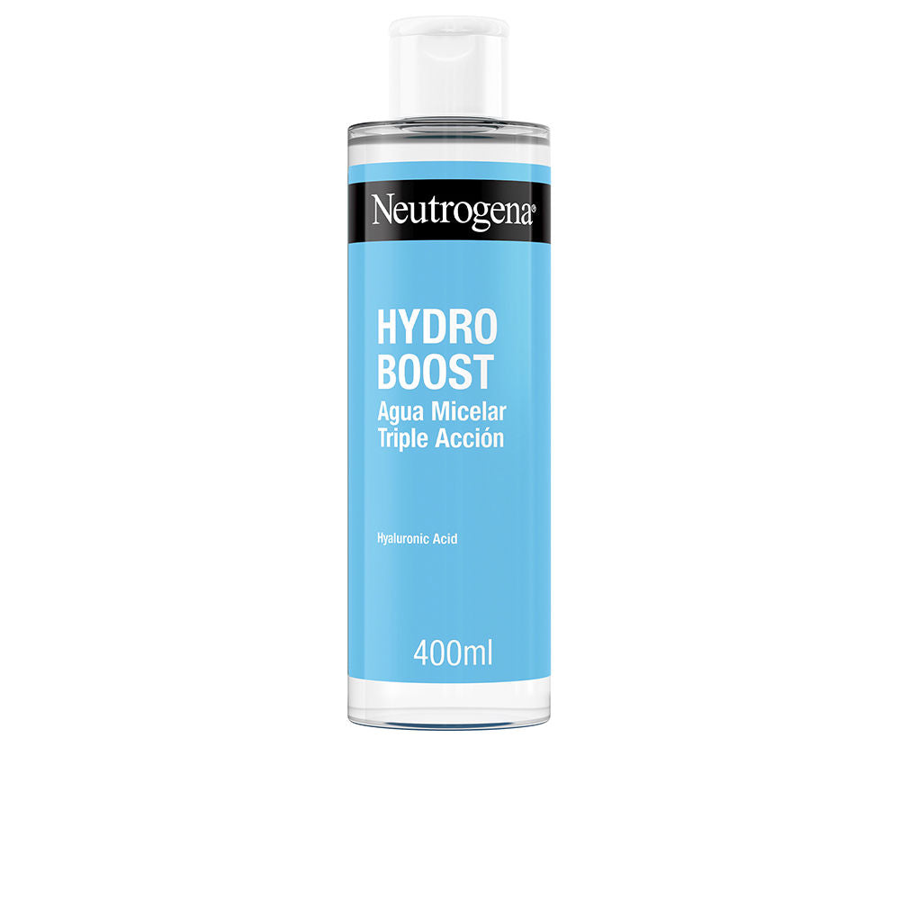 Clear 400 ml micellar water bottle, hydrating formula with hyaluronic acid