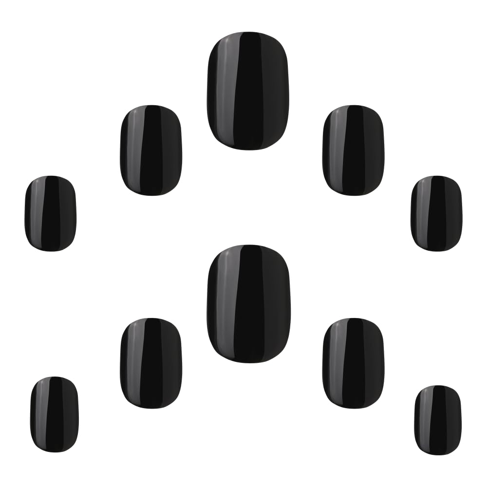 24-piece midnight black glossy press-on false nails set with adhesive tabs