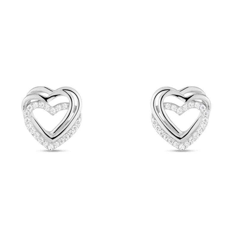 Radiant Heart-Shaped Silver Studs with Sparkling Clarity
