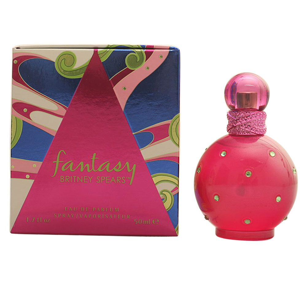 Fuchsia spherical perfume bottle with green crystals and interlaced ring cap, 50 ml.