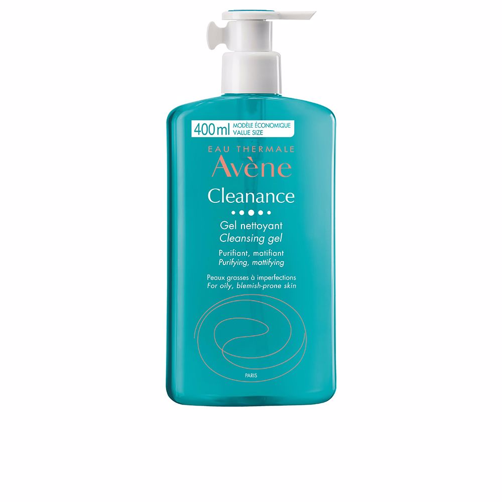 Clear gel cleanser bottle with thermal water and botanical extract, for sensitive skin, Women