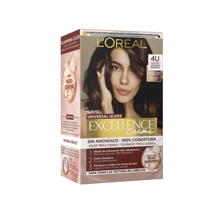 Boxed creme hair colour kit in nude brown shade, Unisex, includes developer and conditioner