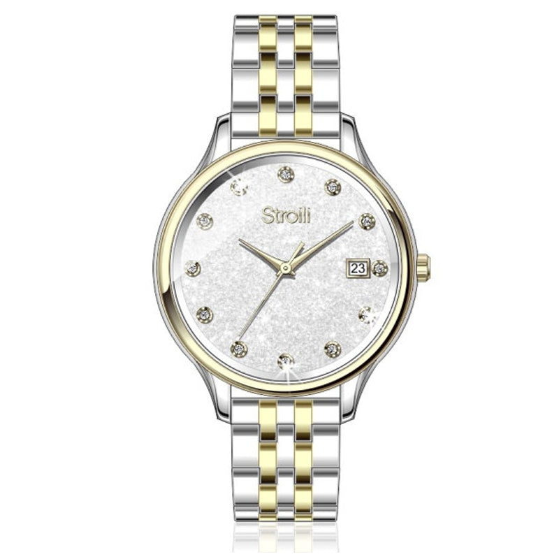 Timeless Two-Tone Elegance with Crystal Accents