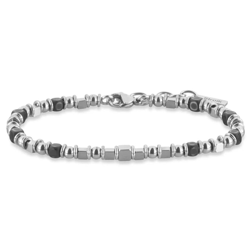 Modern Minimalist Black Beaded Bracelet with Silver Accents