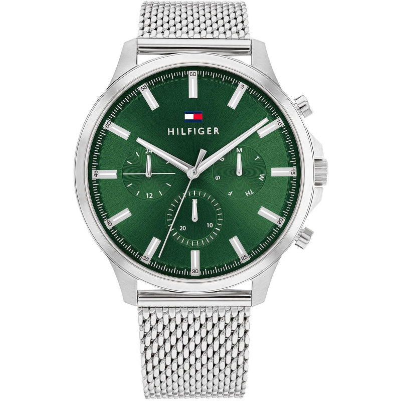 Timeless Precision in Silver and Green Mesh