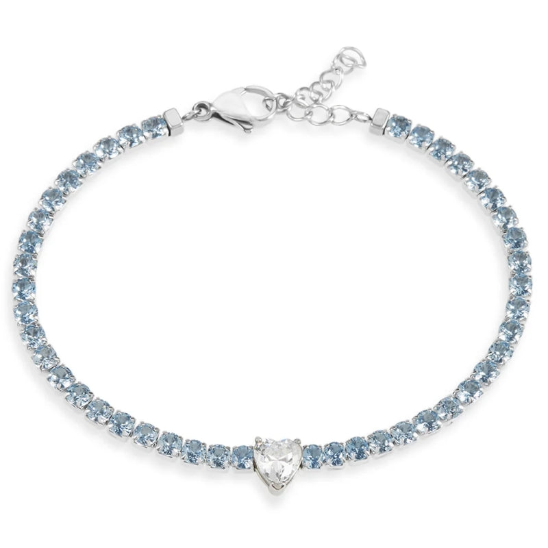 Radiant Blue Heart Tennis Bracelet