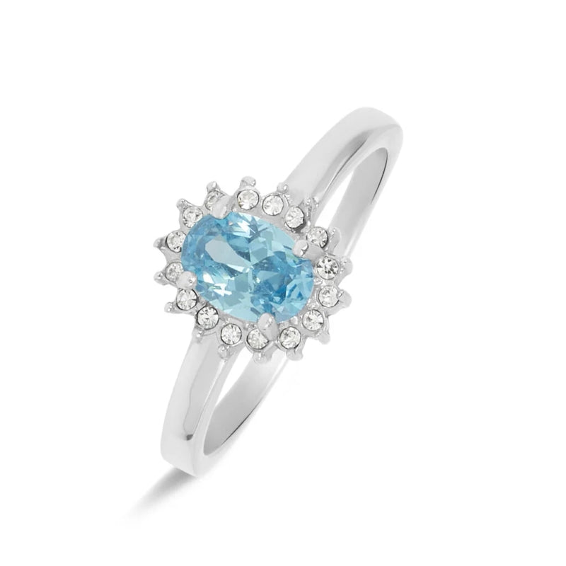 Celeste Blue Topaz and Diamond Halo Ring