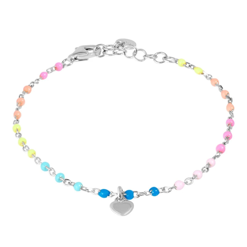 Vibrant Enamel Bead Silver Chain Bracelet