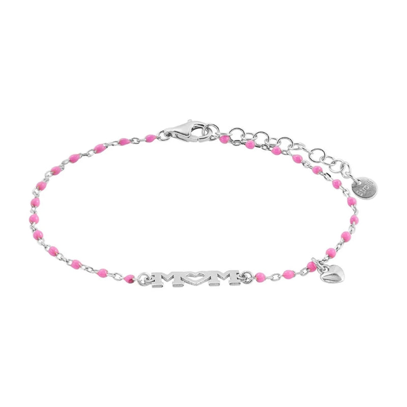 Graceful Pink Enamel Beaded Silver Bracelet