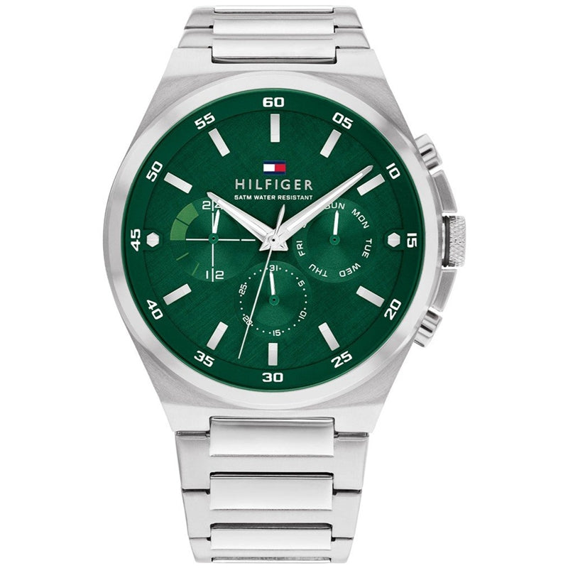 Timeless Silver Chronograph with Emerald Dial