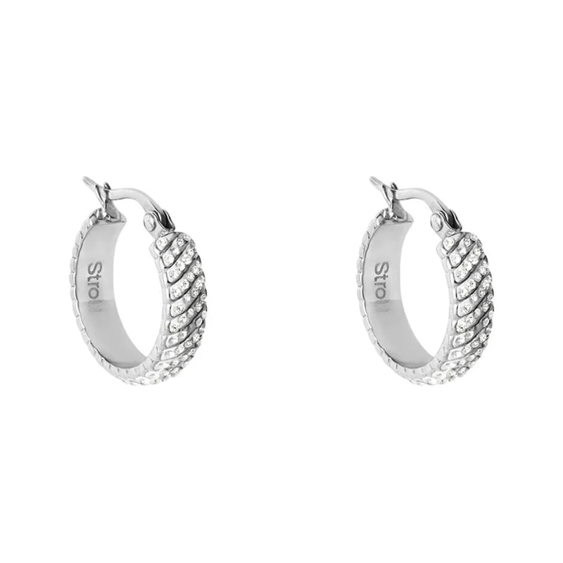 Radiant Crystal-Embellished Silver Hoops