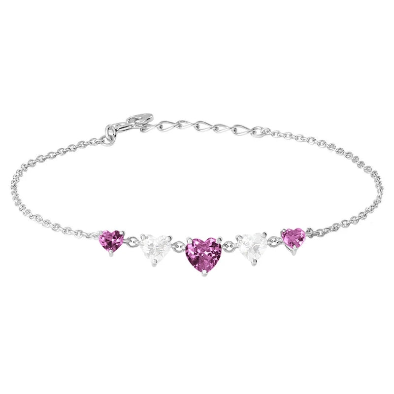 Delicate Pink & Clear Gemstone Silver Chain Bracelet