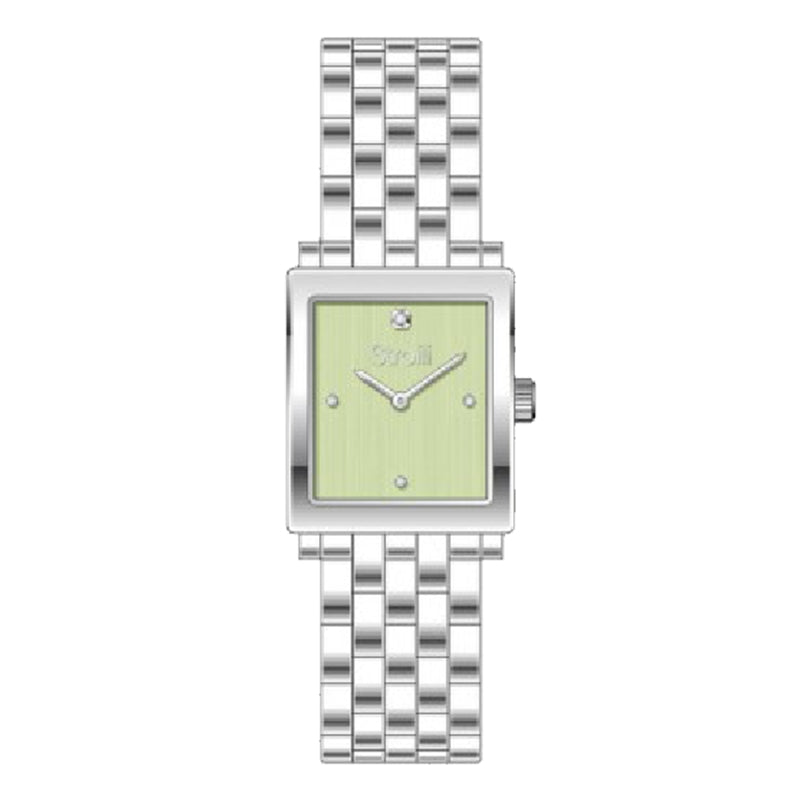Sevil Rectangular Silver Link Watch with Light Green Dial