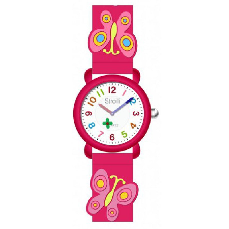 Playful Pink Butterfly Quartz Watch with Multicolor Dial