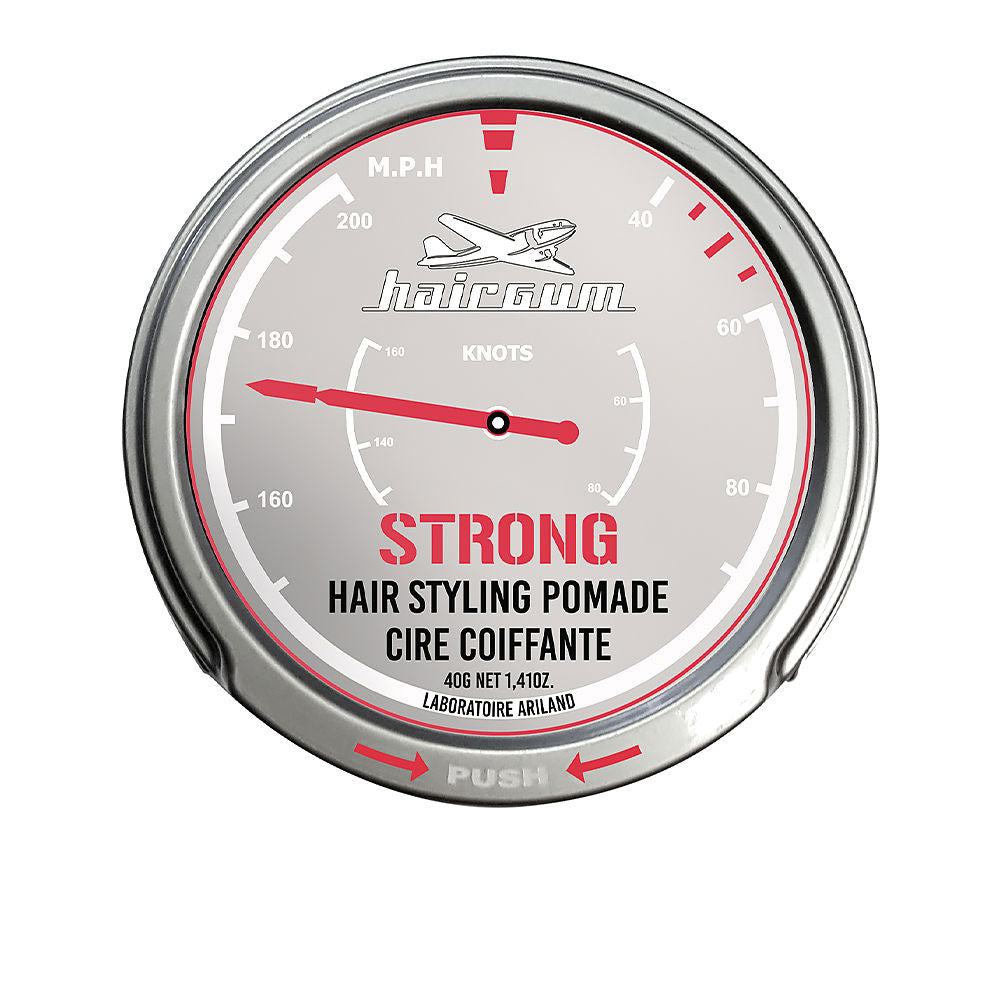 Small press-open tin of beeswax pomade for strong hold and glossy finish, 40 g