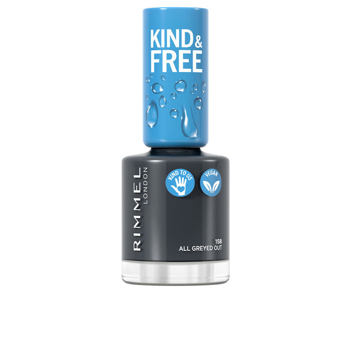 Small 8 ml bottle of muted grey vegan nail polish, cruelty‑free packaging
