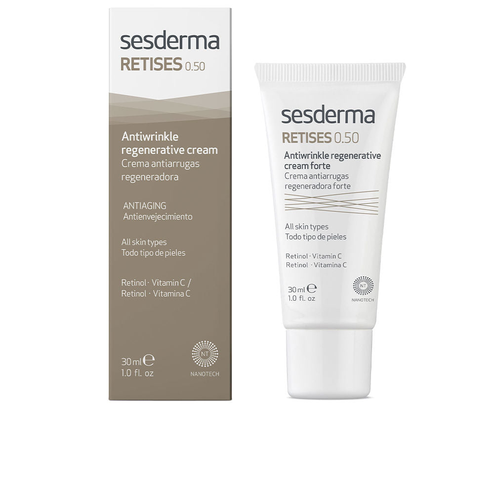 30 ml cream jar labeled 0.5% retinol; smooth ivory texture for Women