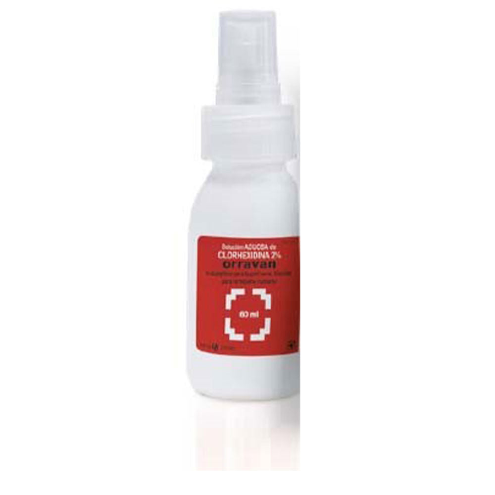 60 ml 2% chlorhexidine antiseptic spray in white atomiser, clinical packaging