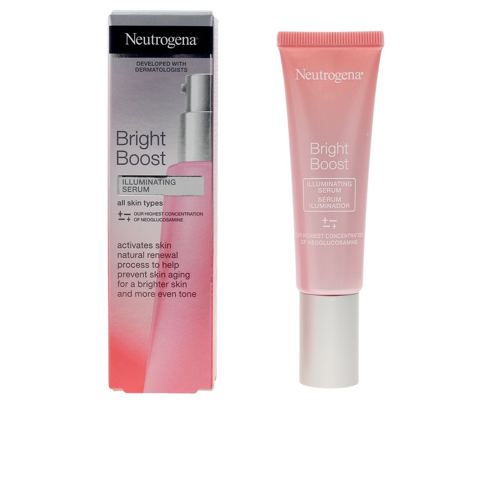 30 ml glass bottle of illuminating serum with pale translucent formula