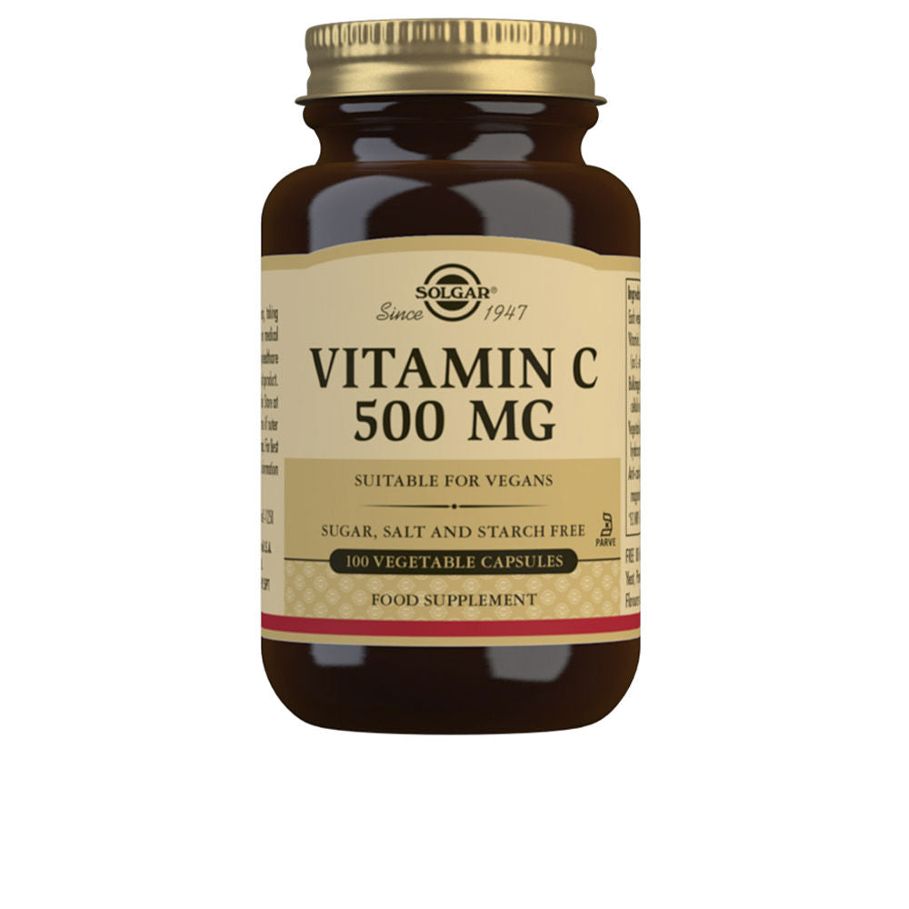 Bottle of 100 vegetable vitamin C capsules, 500 mg per capsule, vegan, Unisex