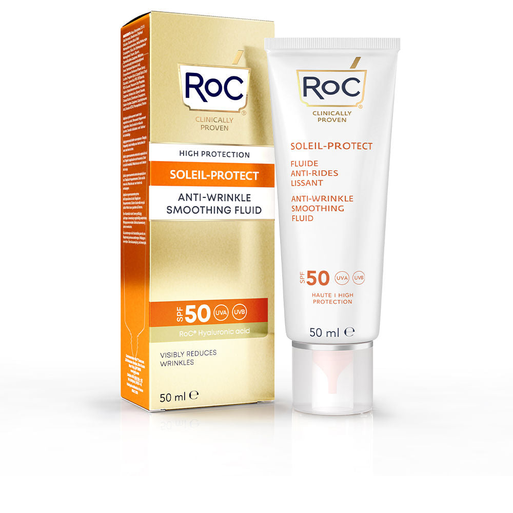 50 ml unisex SPF50 anti‑wrinkle fluid sunscreen in slim pump bottle