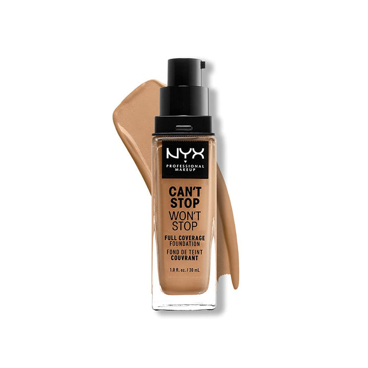 30 ml high-coverage matte foundation bottle, camel shade