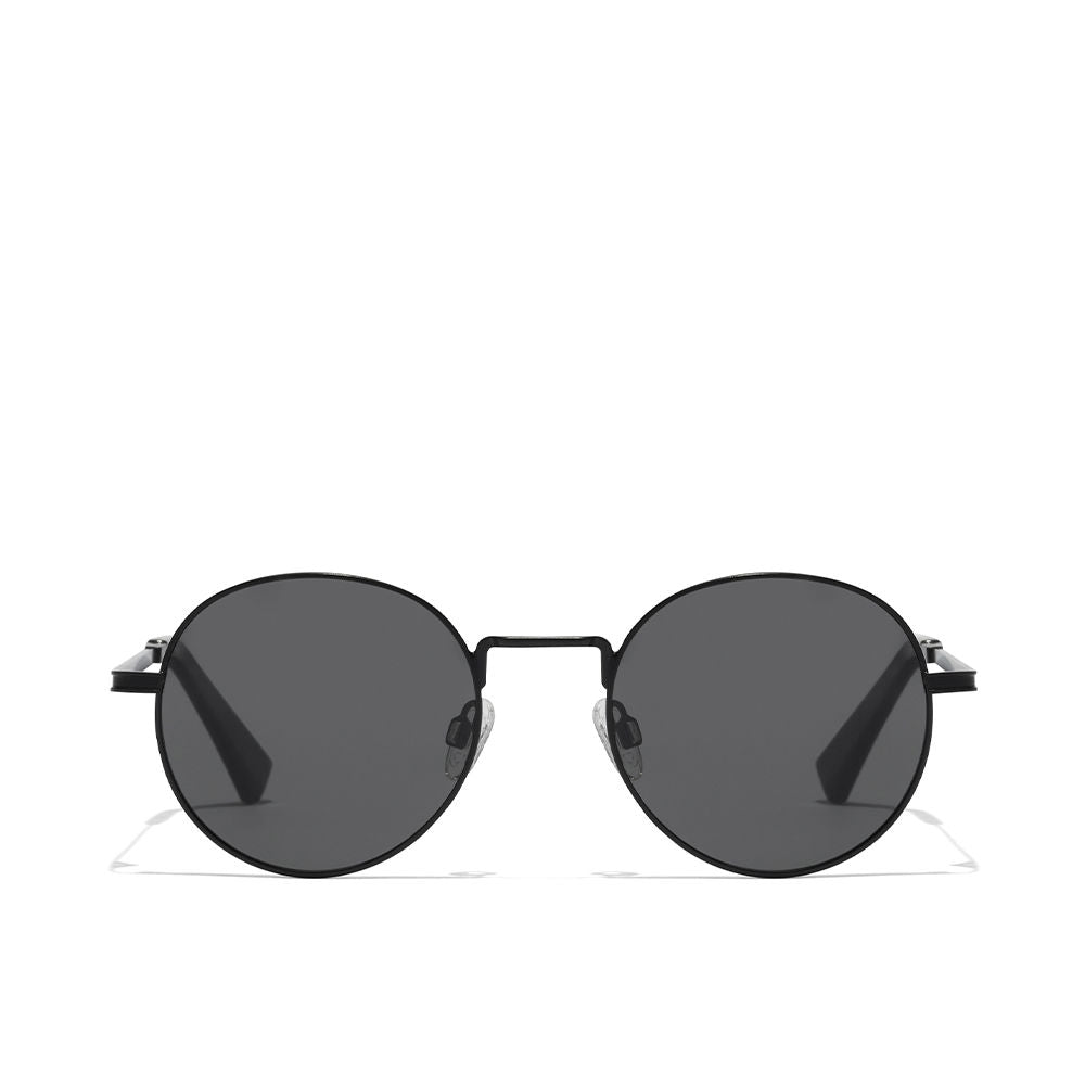 Matte black round metal sunglasses with polarised dark lenses, Unisex